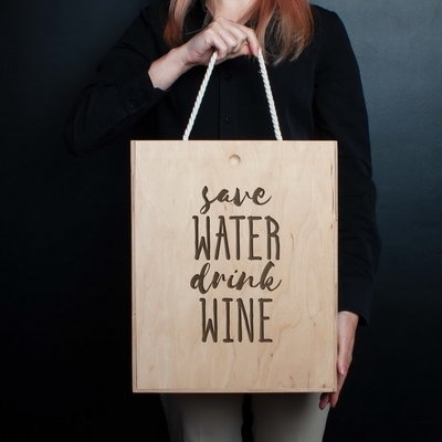 Коробка для вина на три бутылки "Save water drink wine" BD-box-30 фото