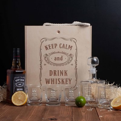 Набір для віскі "Keep calm and drink whiskey" в ящику L BD-box-31 фото