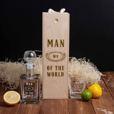 Набір для віскі "Man №1 of the world" 2 предмети в подарунковій коробці BD-box-87 фото