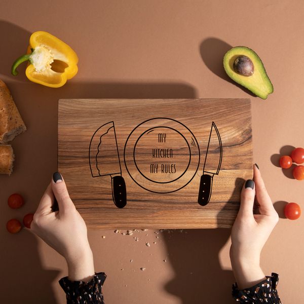 Доска разделочная S "My kitchen - my rules" из ореха BD-wd-118 фото