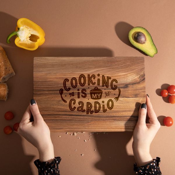 Дошка обробна S "Cooking is my cardio" з горіха BD-wd-121 фото