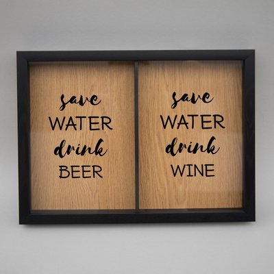Подвійна рамка копілка "Save water, drink beer and wine" для корків BD-DOUBLE-01 фото