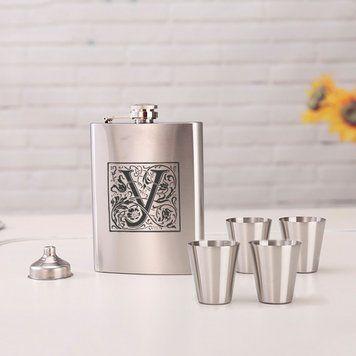 Набір фляга з чарками "Вензель" персоналізований , Крафтова коробка BD-FLASK-273 фото