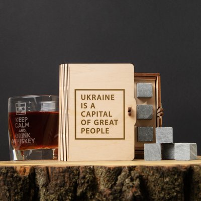 Камені для віскі "Ukraine is a capital of great people" 6 штук у подарунковій коробці BD-WHROCKS-44 фото