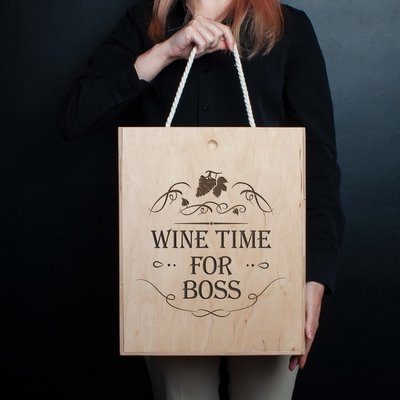 Коробка для вина на три пляшки "Wine time for boss" BD-box-16 фото