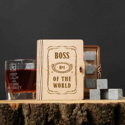 Камни для виски "Boss №1 of the world" 6 штук в подарочной коробке BD-WHROCKS-26 фото