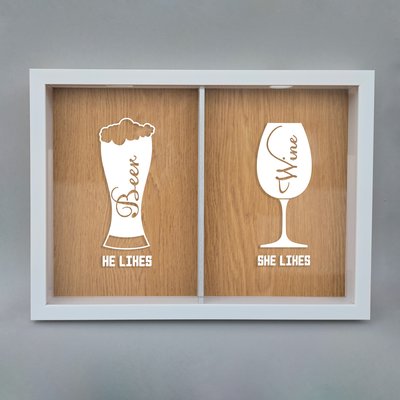 Подвійна рамка копілка "He likes beer, she likes wine" для корків BD-DOUBLE-05 фото