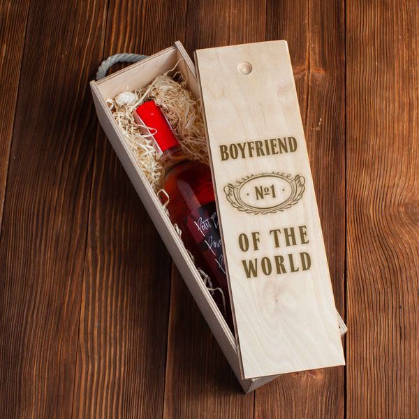 Коробка для бутылки вина "Boyfriend №1 of the world" подарочная BD-box-61 фото