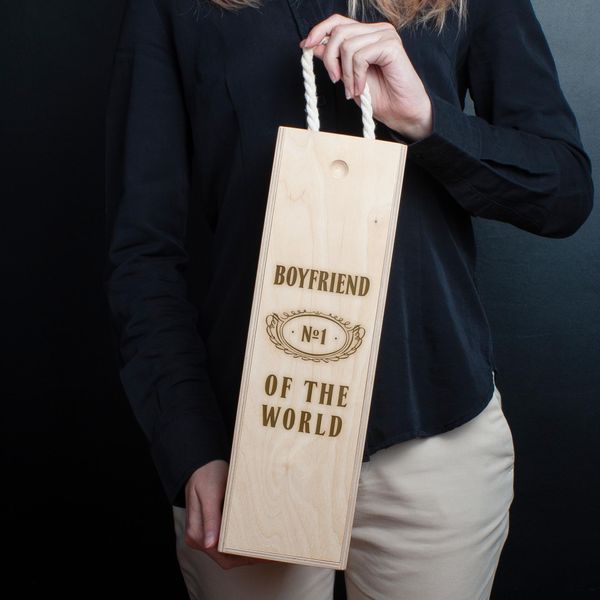 Коробка для пляшки вина "Boyfriend №1 of the world" подарункова BD-box-61 фото