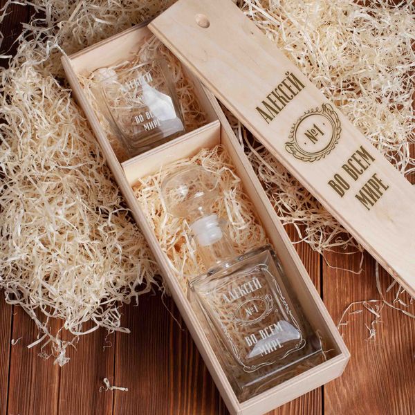 Набор для виски "№1 во всем мире" 2 предмета в подарочной коробке персонализированная BD-box-71 фото