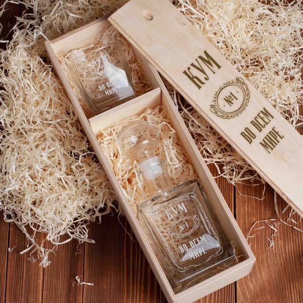 Набор для виски "Кум №1 во всем мире" 2 предмета в подарочной коробке BD-box-74 фото